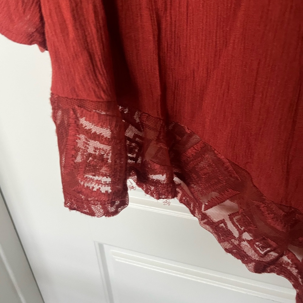 NAIF Red Asymmetrical Ruffled Blouse - Picture 3 of 6
